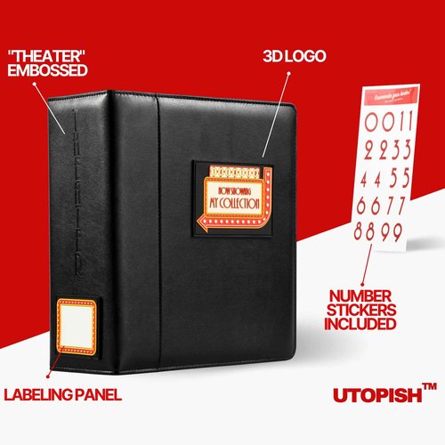 UTOPISH Show-Bill Binder with Sleeves - 2-Pack of Large 4” Theater Program Holders with 70 Sheet Protectors and Numbering Stickers Included - Broadway Gift with Full-Color Logo and Numbering Panel (2)