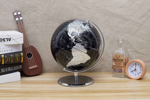 ANNOVA Metallic World Globe Black – Educational/Geographic/Modern Desktop Decoration - Stainless Steel Arc and Base/Earth World - Metallic Black - for School, Home, and Office (10-Inch)