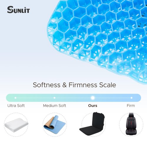 Sunlit Seat Jello, Gel Seat Cushion & Back Cushion for Long Sitting with Non-slip Cover, Gel Cushions for Wheelchair Office Chair Car Seat, Reduce Tailbone Pressure Orthopedic Sciatica Hip Pain Relief