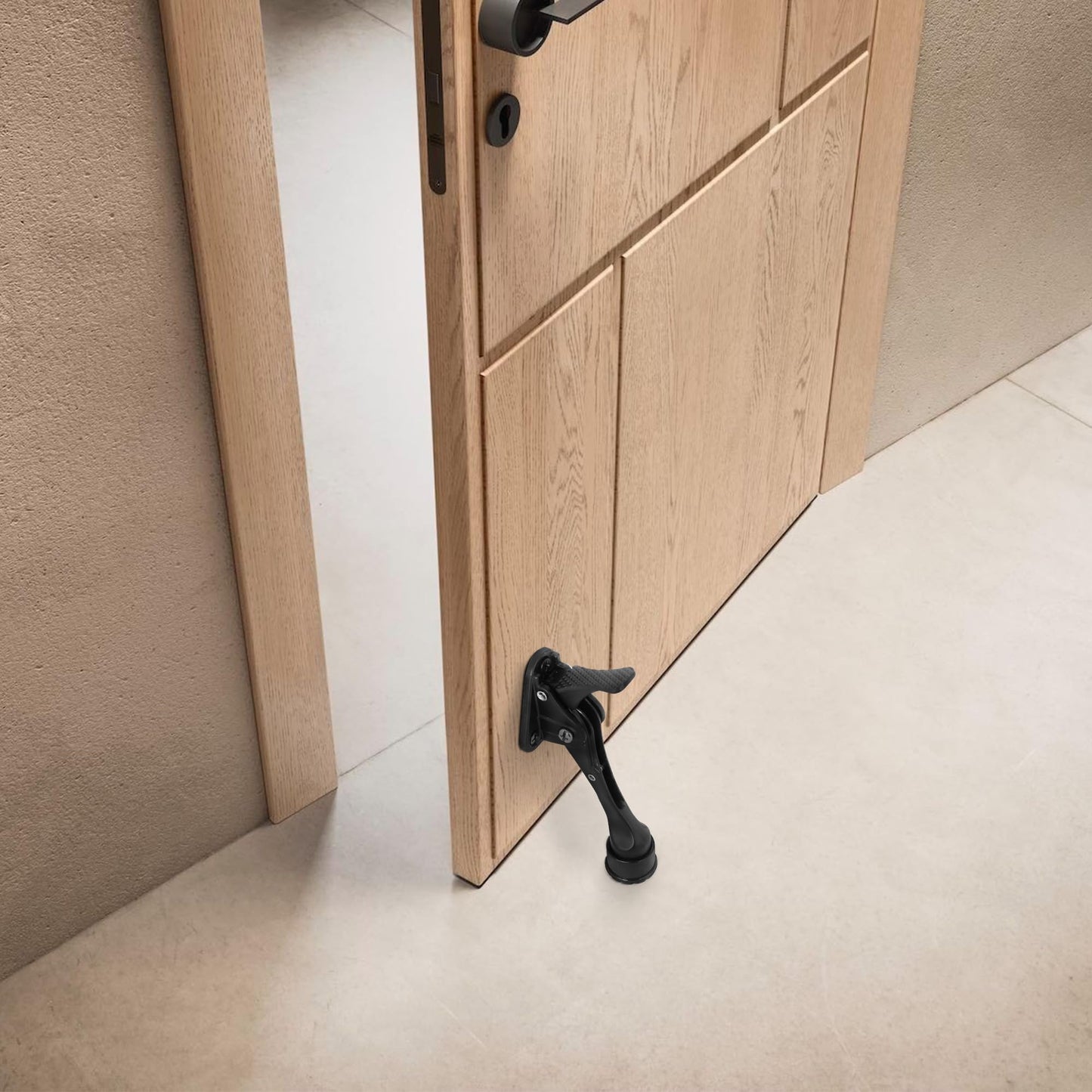 Malimali Kickdown Door Stoppers for Bottom of Door, 4" Height Adjustable Rubber Door Stop Commercial Heavy Duty Door Holder to Keep Door Open (Black, 2 Pack)