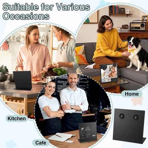 4 Pcs Magnetic Bulletin Board with Stand, 8x8inch Magnetic Display Board, Metal Tabletop Memo Board, Black Message Board with 8 Magnets for Home Kitchen School Office