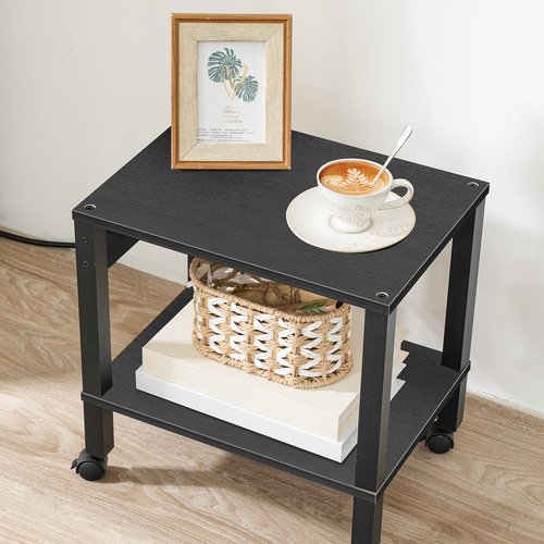 HOOBRO 2-Tier Printer Stand with Charging Station, Under Desk Printer Table, Printer Cart with Storage Shelves, Shelf for Small Spaces, for Home Office, Black BK38UPS01
