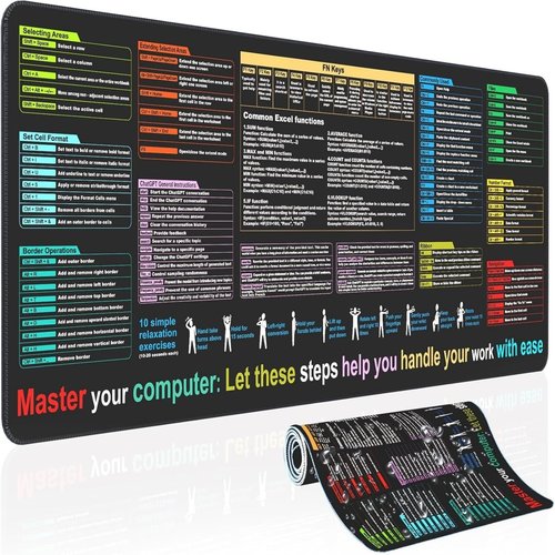 Excel Cheat Sheet Desk Pad - XL Waterproof Mouse Pad with Excel,Word & Office Shortcuts - Computer Mat for Office & Gaming,Desk pad for Keyboard and Mouse (1)