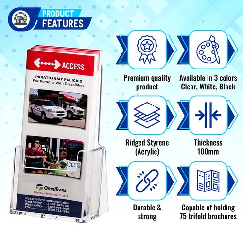 Clear-Ad - Acrylic Trifold Brochure Holder - Rack Card Display - Pamphlet Stand - LHF-S100 (Pack of 10)