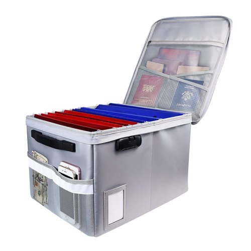 Fireproof Document Box, Fireproof Organizer Safe Box with Lock, Portable Office Storage Cabinet for Hanging Letter/Legal Size Folder/Certificate