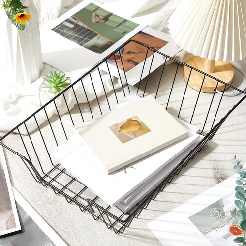 Yeaqee 12 Pcs Metal File Letter Tray Stackable Desk Organizer Paper Basket Paper Holder Bin Letter Trays for Office Home Classroom School, Black(16.5 x 12 x 5 Inches)