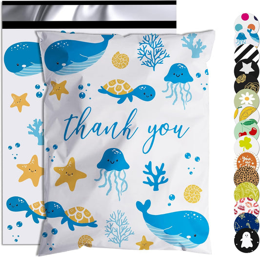 Thank You Poly Mailer - 10x13 Inch Waterproof & Tear-Resistant Shipping Bags | 100 Pcs Self-Seal for Small Business - Ocean