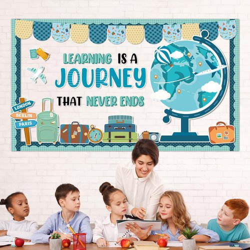 Learning is a Journey Bulletin Board Set Travel Theme Classroom Decor Bulletin Board Adventure Theme Classroom Decor Travel Map Cutouts for Teachers Students Back to School Wall Chalkboard Decors