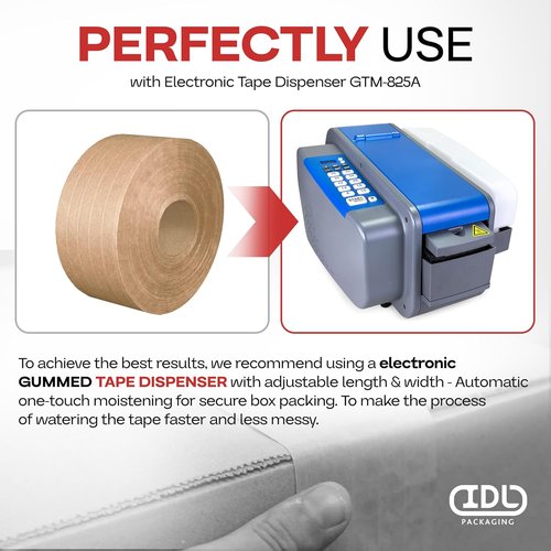 IDL Packaging Reinforced Water-Activated Kraft Gummed Tape - 2.83" x 450ft, 30lb Thickness, Brown | Heavy-Duty Carton Sealing