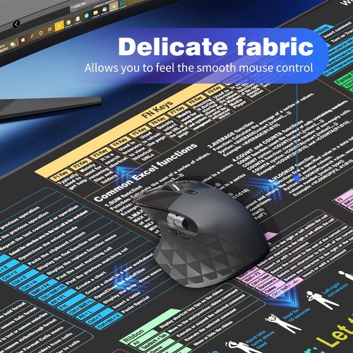 Waterproof Desk mat—Excel Cheat Sheet Desk pad—Contains 12 Types of Common Skills in Excel and Word—Large XL Gaming Mouse pad|Office Keyboard pad|Computer mat with excel Shortcuts
