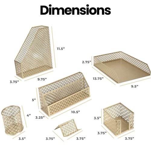 BLU MONACO Gold Desk Organizer Set – Mail Sorter, Sticky Note Holder, Pen Cup, Magazine Holder, Letter Tray & Business Card Holder – Pink Office Decor