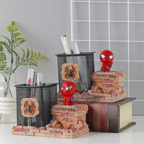 BREIS Spiderman Pen Holder, Creative Novelty Office Desk Decorations Man boy Girls Gadgets Stationery Storage Box Unique Gifts for Spiderman Fans (Red-A)
