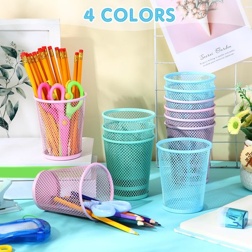 Sherr 24 Pcs Mesh Pen Holder Back to School Supplies Bulk Pastel Pencil Cup Holder for Classroom Cute Pencil Organizer Desk Accessories for Office Makeup Brush Storage Aesthetic School Supplies