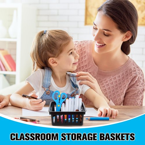 Tatuo 24 Pcs Classroom Small Plastic Baskets Bulk Storage Baskets for Organizing Crayon Pencil Containers Organizer Bins for Back to School Gift Office Desk Drawer Home, 5.31 x 5.31 x 2.44 Inch(Black)