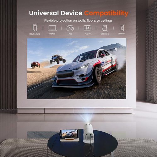 WISHOLY Mini Projector with WiFi and Bluetooth, Portable Movie Projector with 180° Rotatable, 1080P HD Supported, Auto Vertical Keystone, Compatible with Smartphone, TV Stick, Laptop, HDMI, USB