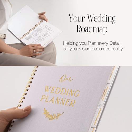Wedding Planner Book and Organizer for Bride – Bridal Planner Notebook with Tabs, Checklist & 18-Month Calendar – Engagement Gift for Women, Wedding Binder Organizer Journal (Grey)