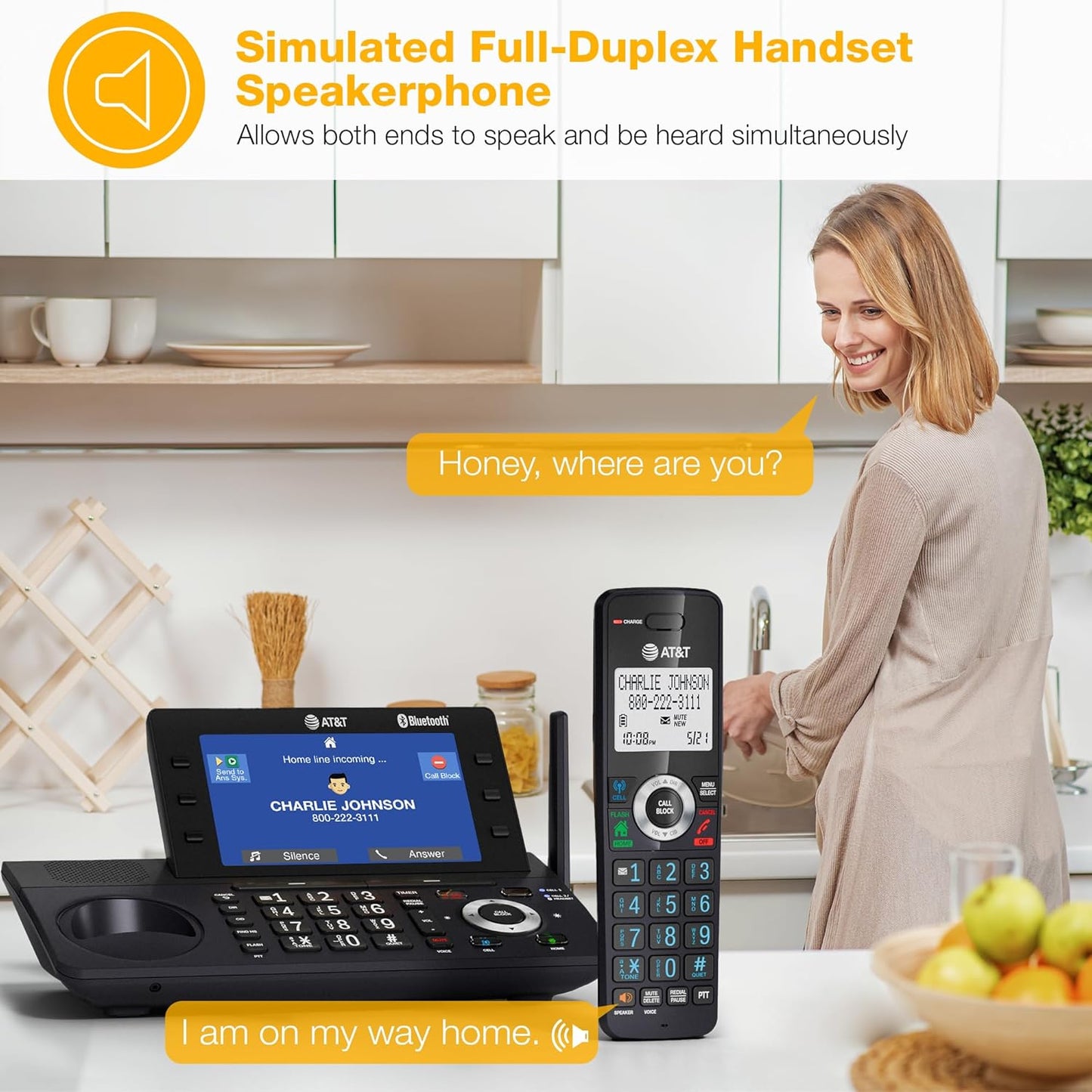 AT&T Cordless Home & Business Phone - 4-Handset DECT 6.0 with Answering Machine & Bluetooth | 5" Color Display