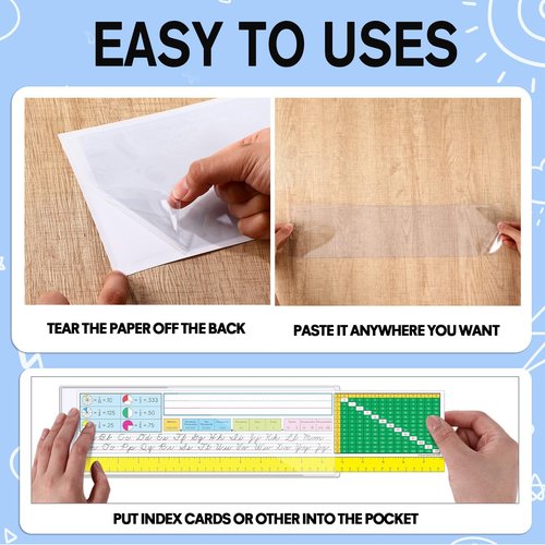 Chinco 50 Pack Clear Adhesive Pockets, Labels for Storage Bins, Plastic Self Adhesive Index Card Holder with Top Open for Organizing Bins Box Drawer(18 x 4 Inches)