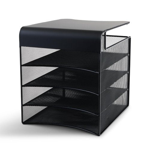 Safco Onyx Hanging Under Desk Organizer, 4 Trays, Office and Classroom Mailbox , Paper and Mail Sorter, Steel Mesh, Black