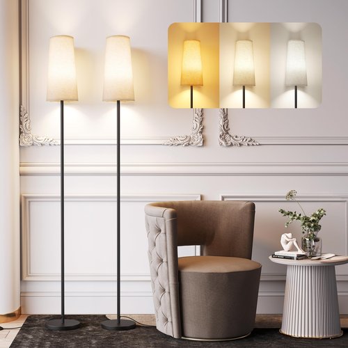 SUNMORY Floor Lamps for Living Room/Bedroom/Office, Standing Lamp with LED Bulb, 3 Color Temperature Tall Lamp, Suitable for Modern/Boho/Farmhouse and Other Home Decor Styles, Black - 2 Pack