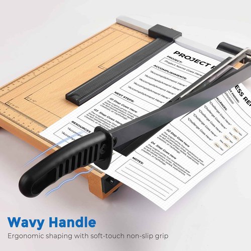 MROCO Heavy Duty Guillotine Paper Cutter & Paper Trimmer, 12" Cut Length, Automatic Clamp, Adjustable Guide, Wood Base with millimeters/inches Gridlines