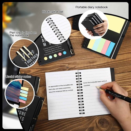 Jetec 50 Sets Team Employee Appreciation Gifts Bulk Office Business Inspirational Team Together Spiral Notebooks with Ballpoint Pens Thank You Gifts for Coworker Vet Tech ER Nurses (Black)