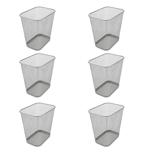 YBM HOME Wire Steel Mesh Trash Can - 3.5-Gallon Waste Basket for Under Desk, Office, Home, Bathroom, Laundry Room - Rectangle Metal Wastebasket Trashcan, Silver - 6 Pack