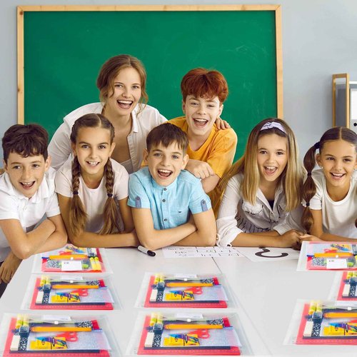 AmazingSpark 12 Sets Back to School Supplies Kit for Students Grade 7-12 Donation Kits Back to School Supplies Bundle Essentials Includes Folder Highlighters Crayons Notebooks Scissors and More