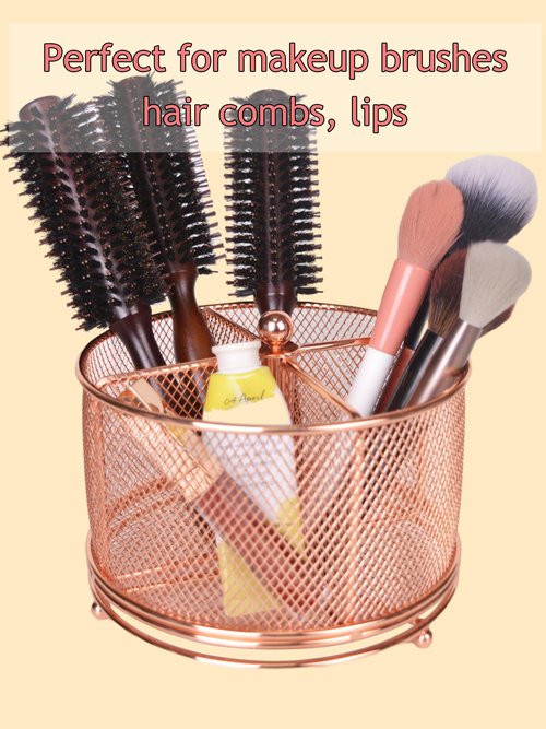 Fine tools Metal Pen Holder Makeup Brush Holder Rotating Desk Organizer for Office Supplies - Convenient and Durable Storage for Pens, Pencils, Makeup, Remote Controls, Glasses
