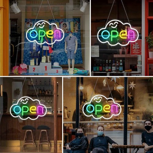 Super Bright Open Signs for Business, 16.5"x 10.2" LED Open Neon Sign, Electric Light up Sign with 12V Adapter & ON/OFF Switch, Rainbow Open Sign LED for Window Stores Restaurants Offices Shops Bar Cafe