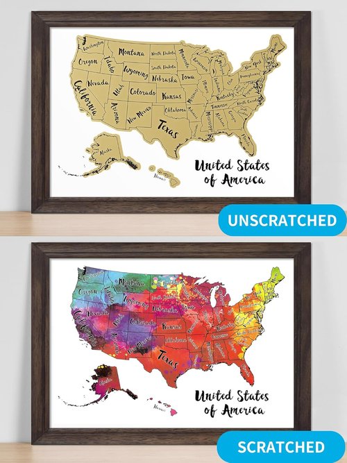 JARLINK USA Scratch Off Map Poster - 12x17 Inches Travel Map with Unique Accessories Set
