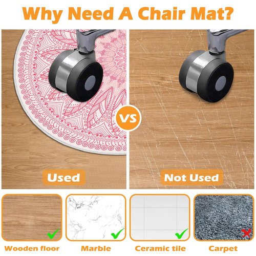 Soofteilliv 4ft/48in Home Office Chair Mat for Hardwood Floor, Anti-Slip Desk Chair Mats, Computer Gaming Chair Mats for Rolling, Low Pile Carpet Floor Chair Mat(Pink-1)