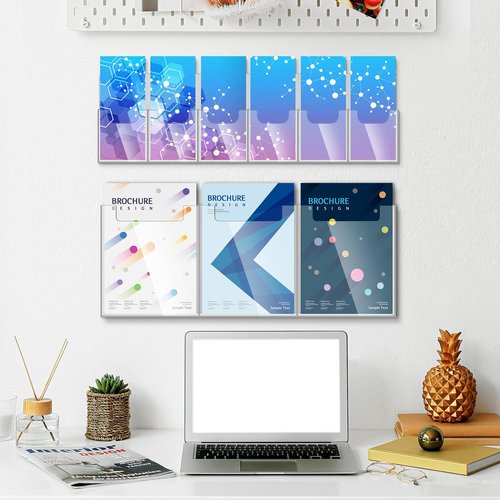 Sherr 2 Pcs Acrylic Brochure Pamphlet Holder Wall Mount 2 Sizes 9 Pocket Fits for 8.5" x 11" and 4" x 9" Brochure Magazine Holder Literature Multi Slot Wall Mount Combo Display Clear Flyer
