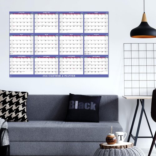 2026 Dry Erase Calendar - 2026 Yearly Wall Calendar, 48" x 32", JAN.2026 - DEC 2026, 2026 Wall Calendar, 12 Month Dry Erase Calendar for Wall, XL Large, Wet & Dry Erase Laminated, Horizontal/Vertical - Purple