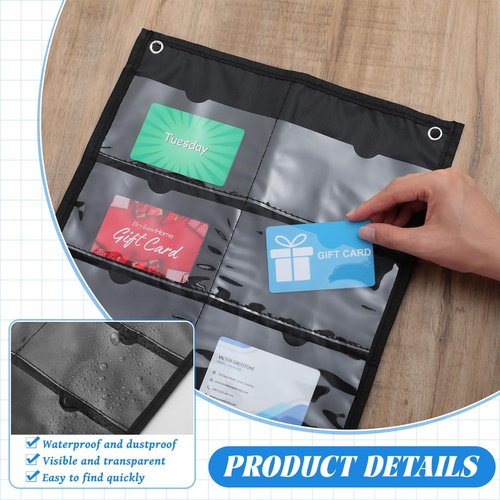 AmazingSpark 2 Pack 2 Pack 3'' x 5'' Index Card Holder Sleeve 16 Slot Plastic Organizer Hanging Wall Mount Business Note Cardholder PVC Clear Organizer Pocket for Classroom Office Library Home (black)