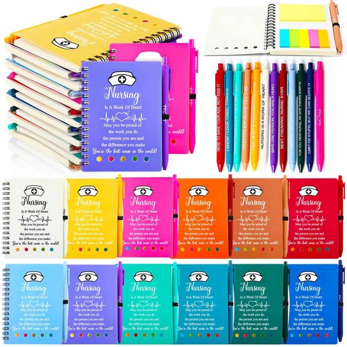 Fullhawl 24 Sets 2025 Nurse Appreciation Gift Bulk Thank You Gift for Medical Nursing Assistant Spiral Notebook with Sticky Note Inspirational Ballpoint Pen for RN Staff Coworker Doctor Student Grad