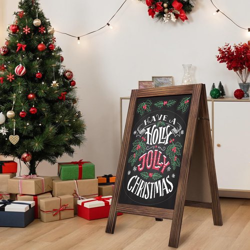 TEAKMAMA Chalkboard Signs 40x20 Standing A Frame Chalk Board Easel Sign Sandwich Board Signs Outdoor, Double Sided Blackboard for Back to School Day, Business, Weddings, Rustic Brown