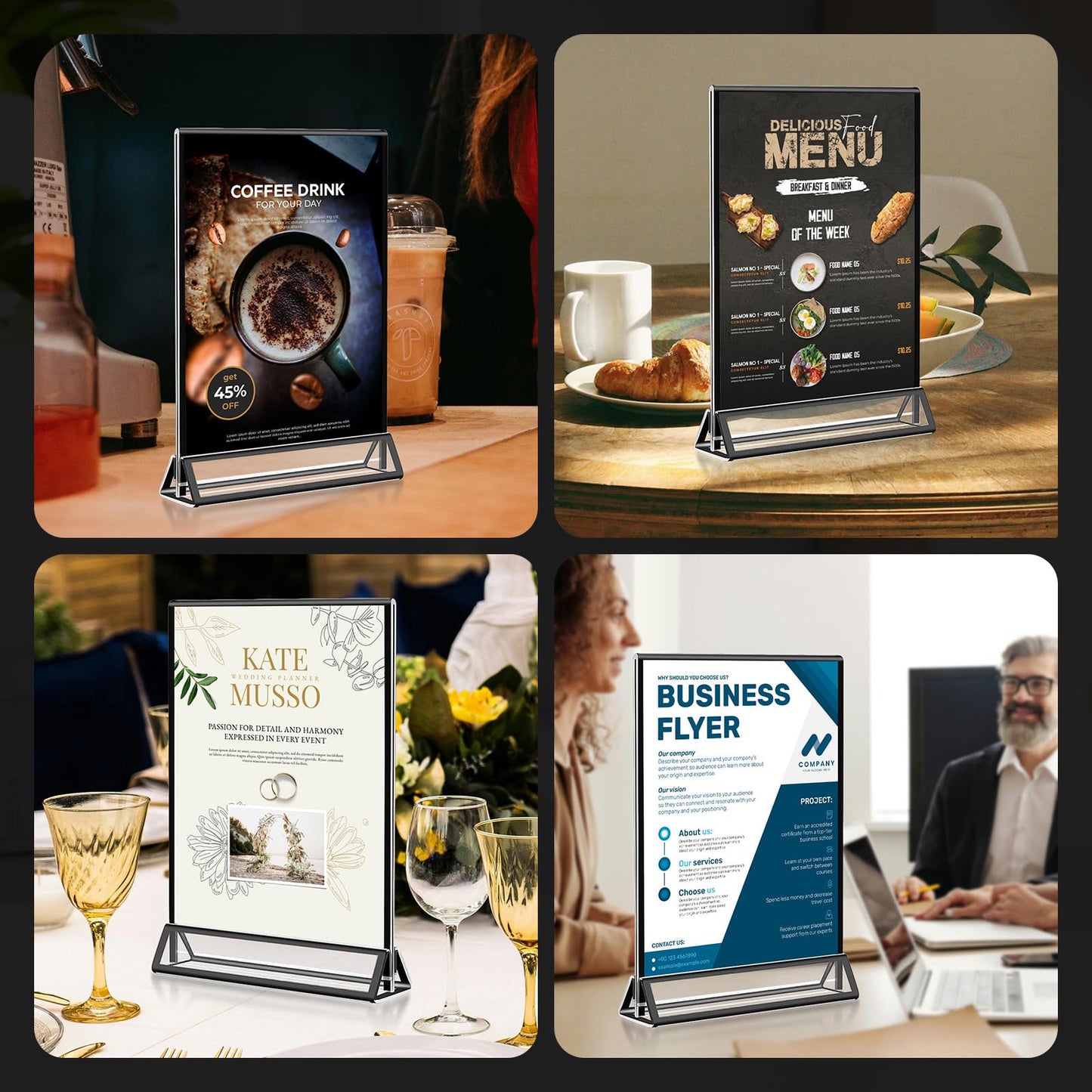 Acrylic Black Sign Holders 4x6, 12 Pack Wedding Black Table Number Holders, Double Sided Photo Display Picture Frame Paper Stand, Clear Flyer Stand Menu Holder for Wedding, Home, Party, Restaurant