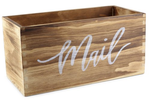 Saverstate Wood Mail Holder Storage Organizer Box, Basket for Work Desktop Letters and mail, Bills, Notes and Postcard Wood Bin for Home Entryway Office Dorm Room(Rustic Brown)