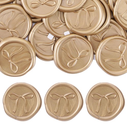 Gold Bow Wax Seal Stickers - 50 Pcs Antique Self-Adhesive Wax Stamp Stickers for Wedding Invitation Evelopes, Embossed Seal Sticker for Party Gift Wrapping Greeting Card Christamas