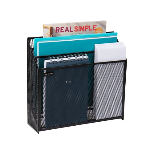 Mind Reader Vertical File Storage, Desktop Organizer, Workspace, Office, Metal Mesh, 12.5" L x 3.75" W x 11.5" H, Black