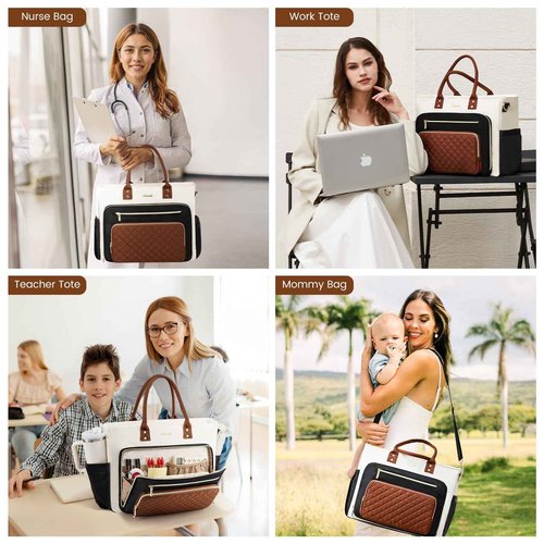 LOVEVOOK Laptop Tote Bag for Women With Large Cup Holder, Work Bags Teacher Nurse Computer Bag, 15.6 Inch Professional Briefcase Business Travel Large Purses Handbag, Diaper Bag With Multi-Pockets
