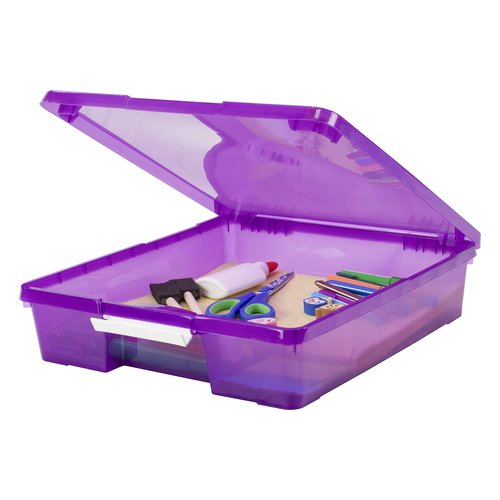 Storex Classroom Craft Project Box – Stacking Plastic Organizer Fits 12x12 Scrapbooking Paper, Purple, 5-Pack (63206U05C)