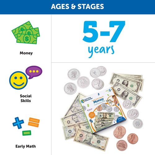 Learning Resources Double-Sided Magnetic Money 45 Pieces, Ages 5+ Play Money for Kids, Pretend Play Money, Classroom and Teacher Supplies