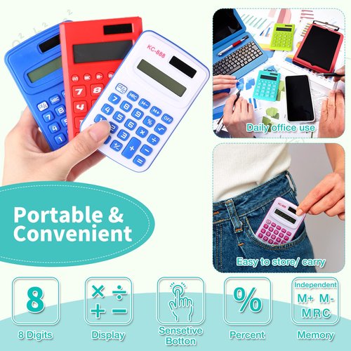 Yunsailing 48 Pcs Pocket Calculators Bulk Mini 8 Digit Handheld Calculator Small Basic Standard Calculator for Students Kids Teachers School Desktop Home Office, 3 Designs
