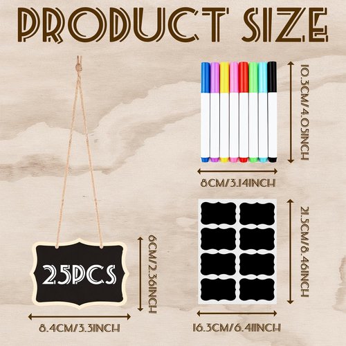 Mini Chalkboard Signs 25-Pack by [Brand Name] - Double-Sided Wooden Message Boards with 8 Chalks & 32 Stickers for Weddings, Parties, and More