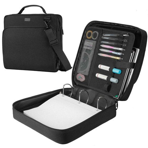 HINOOR 3-Inch 3-Ring Zipper Binder with Shoulder Strap, D-Ring Zip Up Binder with 700 Sheets Capacity, Compatible with 13" MacBook, 12.9" Tablet, for Middle School, College, Office (Black)