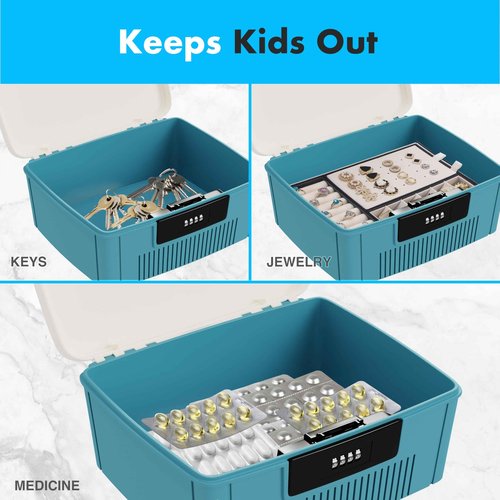 SereneLife Lockable Storage Container Bin, 1.6 Gallon Capacity Heavy Duty Storage Box with Combination Lock, Blue