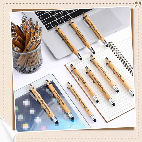Jetec 100 Pcs Inspirational Bible Verse Bamboo Pen Wooden Retractable Ballpoint Pen with Stylus for Women Men Teacher Coworker School Office Supplies Journal Writing Gifts(Religious)