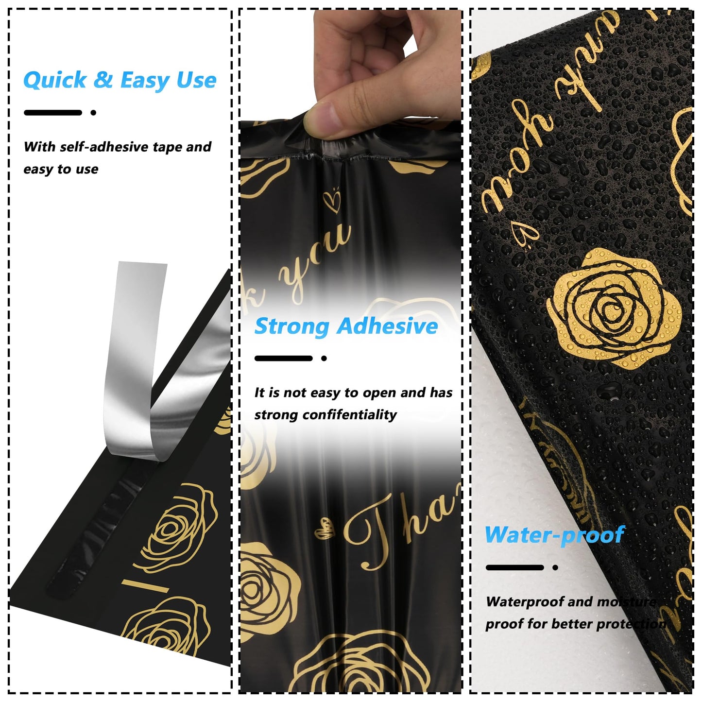 Jowlroel Thank You Poly Mailer 10x13 Inch 100 Pcs, Waterproof and Tear-Resistant Shipping Bags for Clothing, Strong Mailing Bags with Self-Seal, Gold Rose Printed Packaging Bags for Small Business